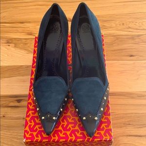 Tory Burch Teal Angel Studded High Heels
